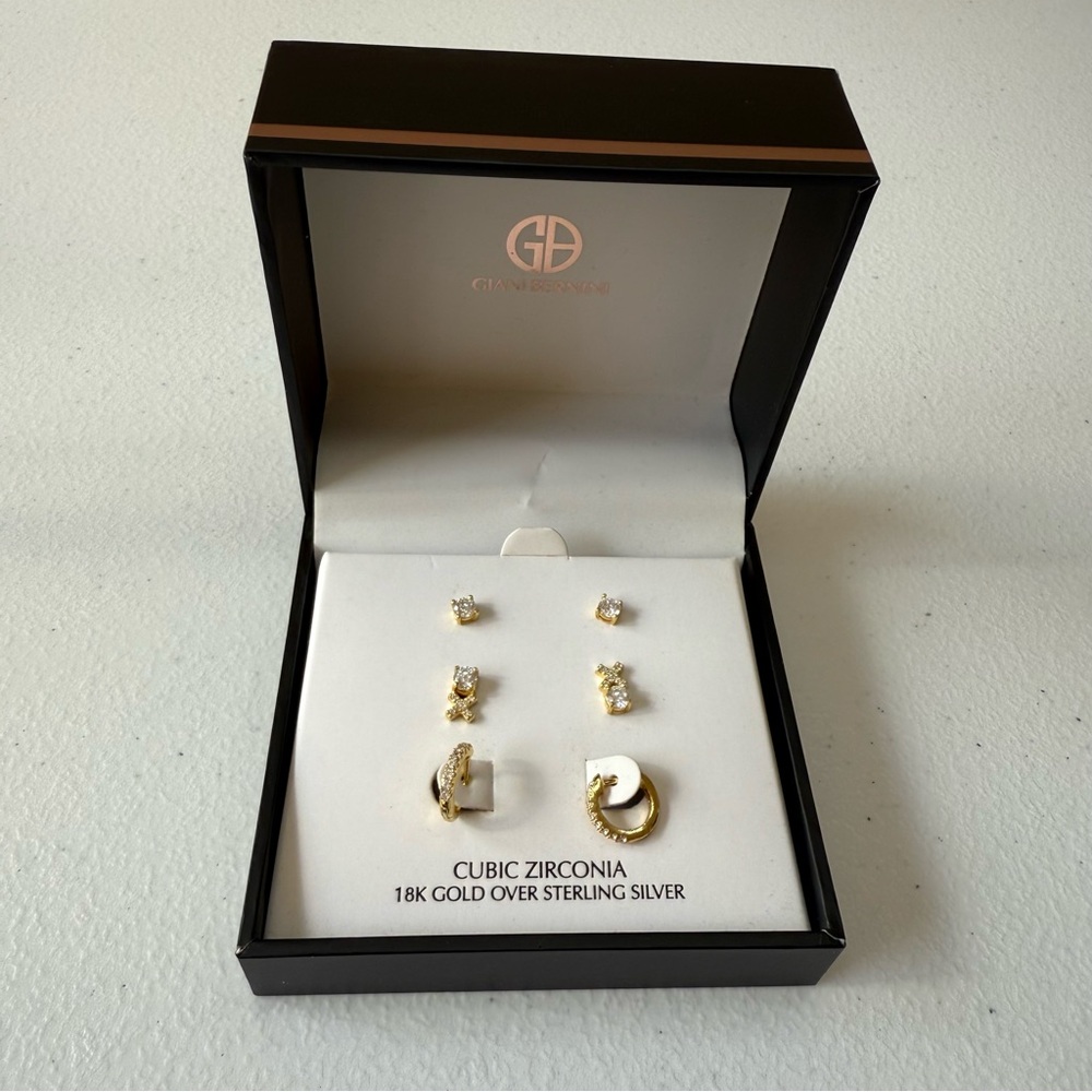 Giani Bernini NWT 18k gold over Silver Cubic Zirconia 3 Earrings Set